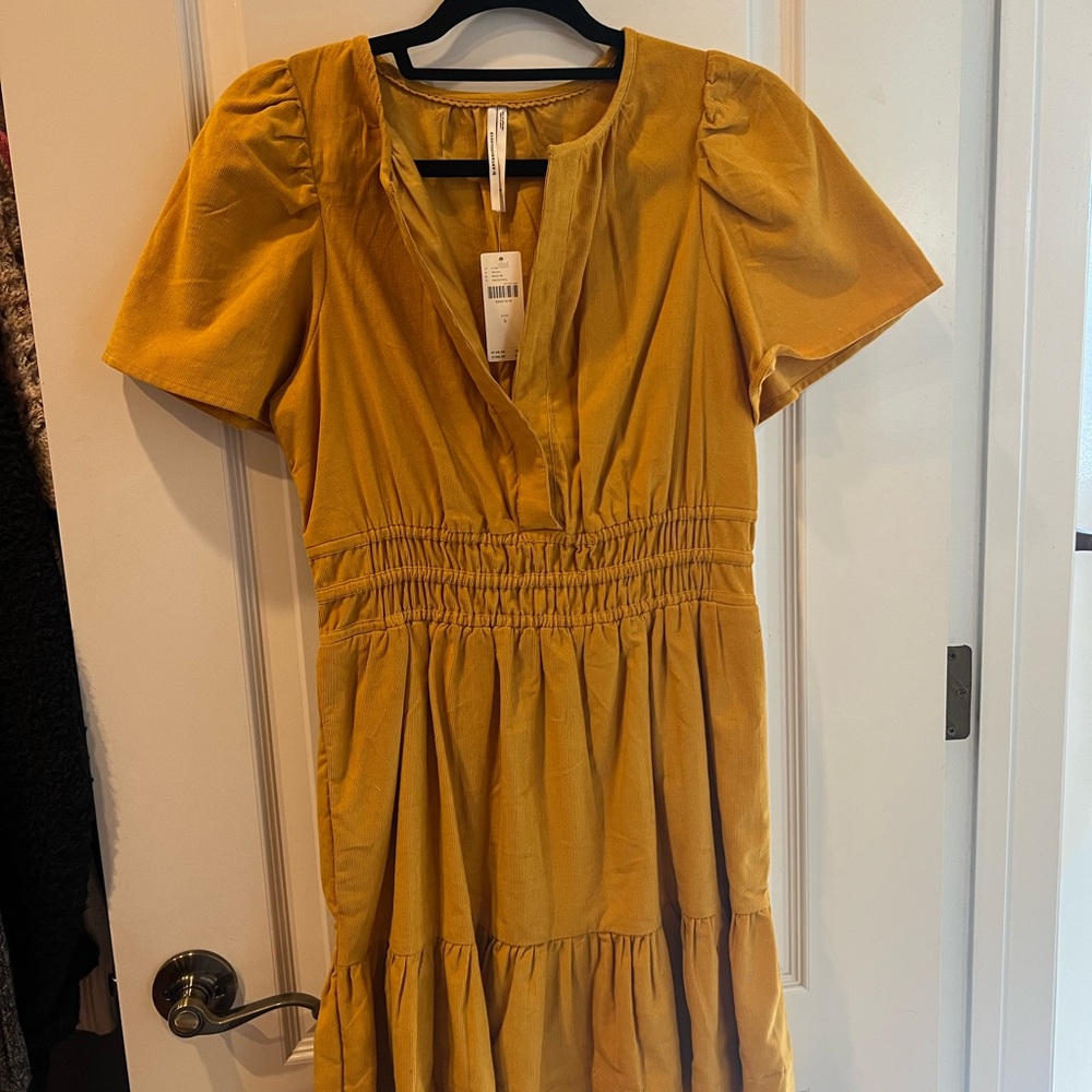 Anthropologie Yellow Puff Sleeve V-Neck Mini Sundress